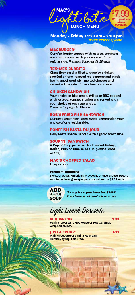 Light Bite Lunch Menu